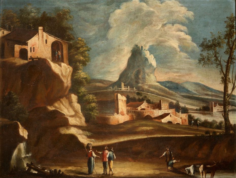 Paesaggio con contadini e pastore